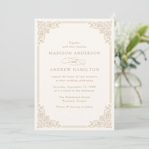 Elegant Gold Vintage Ornate Frame Wedding Invitation
