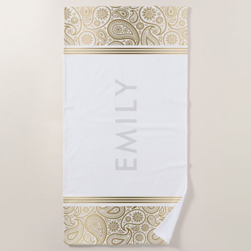 Elegant gold vintage paisley beach towel