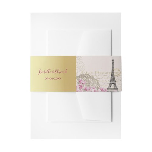 Elegant Gold Vintage Paris Eiffel Tower Wedding Invitation Belly Band