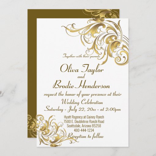 Elegant Gold Vintage Swirls Wedding Invitation | Zazzle