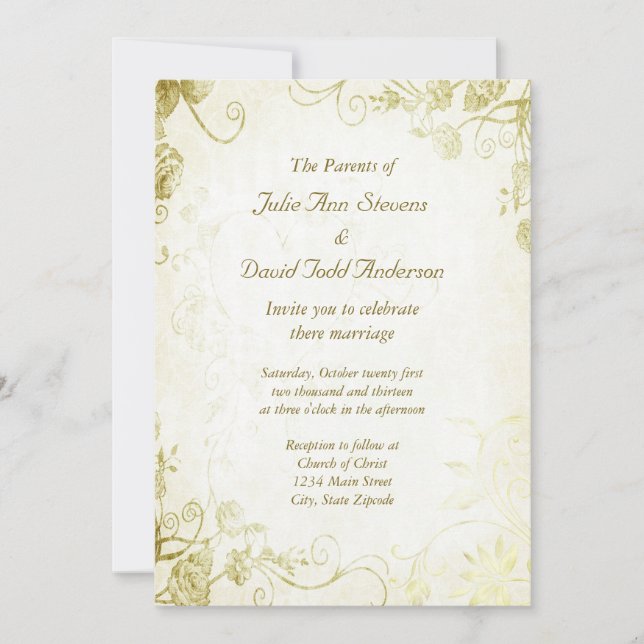 Elegant Gold Vintage Wedding Invitation (Front)