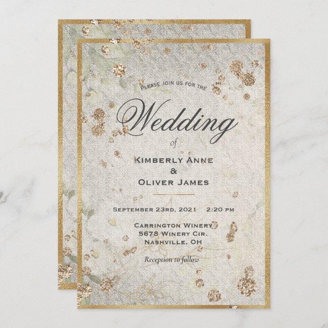 Elegant Gold Vintage Wedding Invitation (Front/Back)