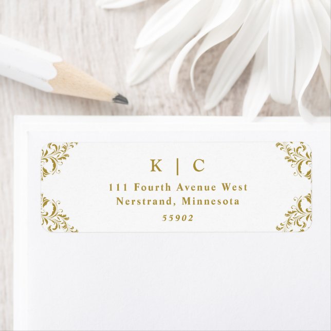 Elegant Gold Vintage Wedding Return Address Label (Insitu)