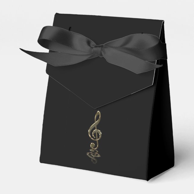 Elegant Gold Violin Key,Black Favor Boxes (Front Side)