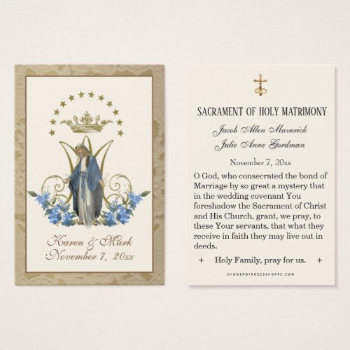Elegant Gold Virgin Mary Wedding Holy Cards