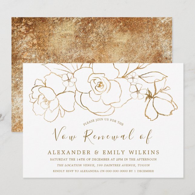 Elegant Gold Vow Renewal 50th Wedding Anniversary Invitation (Front/Back)