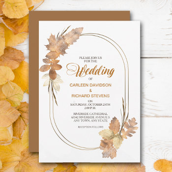 Elegant Gold Watercolor Autumn Leaves Wedding Invitation by AvenueCentral at Zazzle
