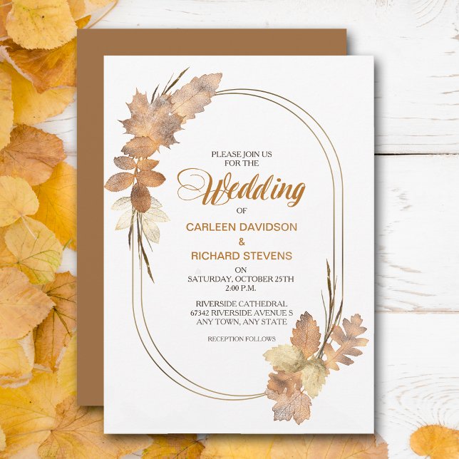 Elegant Gold Watercolor Autumn Leaves Wedding Invitation (Creator Uploaded)