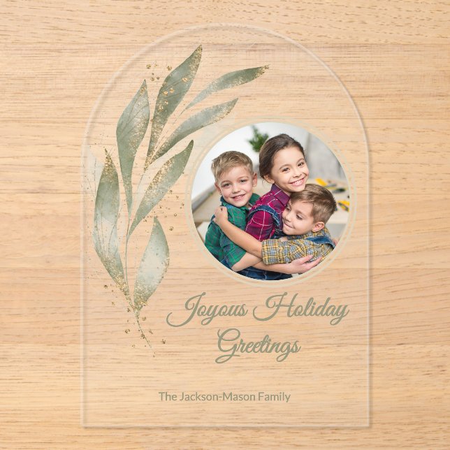 Elegant Gold Watercolor Botanical Photo Holiday  Acrylic Invitations (Front)