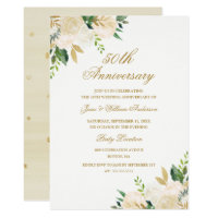 Elegant Gold Watercolor Floral Anniversary Invitation