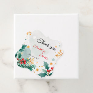 Elegant Gold Watercolor Holly Christmas Favor Tags