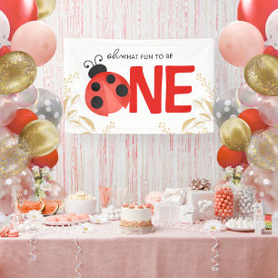 Elegant Gold & Watercolor Ladybug ONE Party Banner