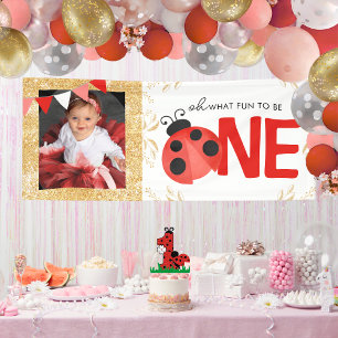 Elegant Gold Watercolor Ladybug ONE Photo Party Banner