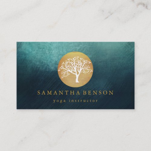 Elegant Gold Watercolor Tree Yoga and Meditation B Business Card