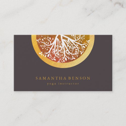 Elegant Gold Watercolor Tree Yoga and Meditation B Business Card