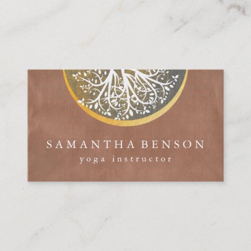 Elegant Gold Watercolor Tree Yoga and Meditation B Business Card