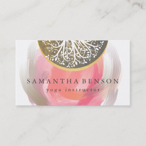 Elegant Gold Watercolor Tree Yoga and Meditation Business Card