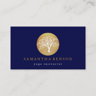 Elegant Gold Watercolor Tree Yoga and Meditation Business Card