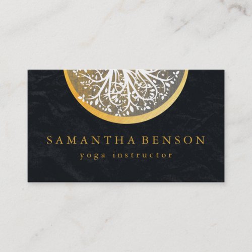 Elegant Gold Watercolor Tree Yoga and Meditation Business Card