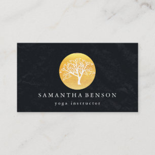 Elegant Gold Watercolor Tree Yoga and Meditation Business Card
