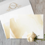 Elegant Gold Watercolor with Monogram Wedding Envelope<br><div class="desc">Elegant gold brushstrokes watercolor wedding envelope with beautiful faux gold foil hand-drawn botanical monogram inside with couples initials. Stylish gold hues watercolor brushstrokes in the front and back. Design with the option to add or erase name(s) and address on the top back flap. NOTES: 1)the default size A7 fits our...</div>