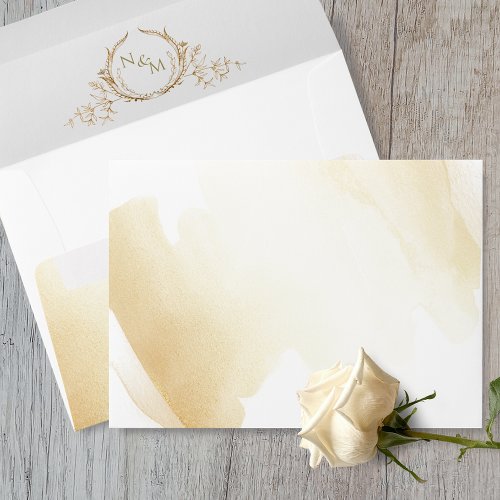 Elegant Gold Watercolor with Monogram Wedding Envelope