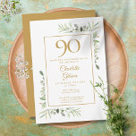 Elegant Gold Watercolour Greenery 90th Birthday Invitation<br><div class="desc">Featuring delicate watercolour leaves,  this chic 90th birthday invitation can be personalized with your special birthday celebration information,  with a golden background on the reverse. Designed by Thisisnotme©</div>