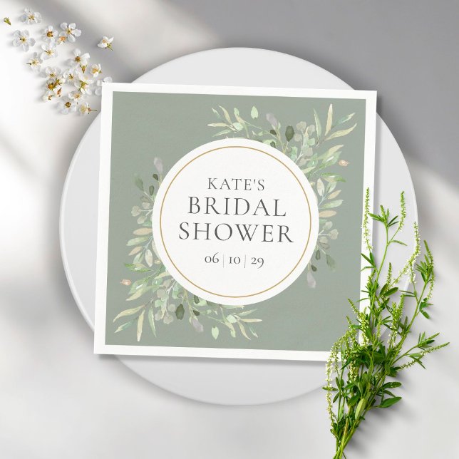 Elegant Gold Watercolour Greenery Bridal Shower Napkins (Creator Uploaded)