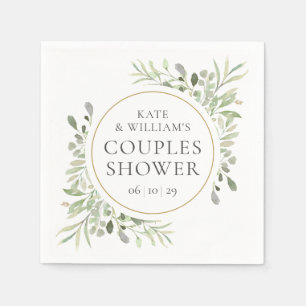 Elegant Gold Watercolour Greenery Couples Shower Napkins