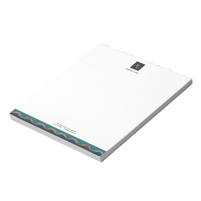 Elegant Gold Wave Blue Teal Logo Business Notepad (Rotated)