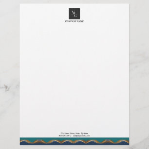 Elegant Gold Wave Blue Teal with Business Logo Letterhead