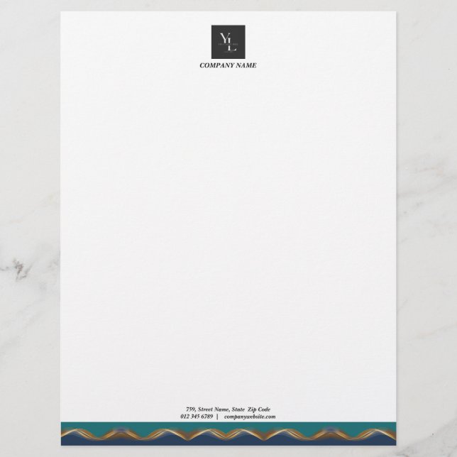 Elegant Gold Wave Blue Teal with Business Logo Letterhead (Front)