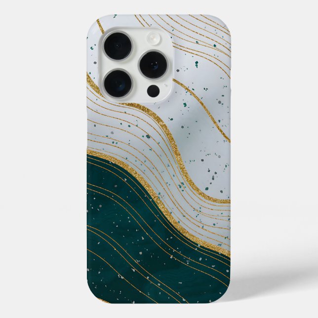  Elegant Gold Waves on Deep Green Abstract  Case-Mate iPhone Case (Back)