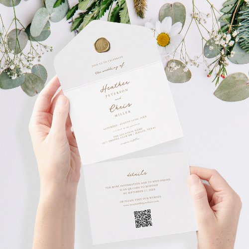 Elegant Gold Wax Seal and Send Wedding All In One Invitation