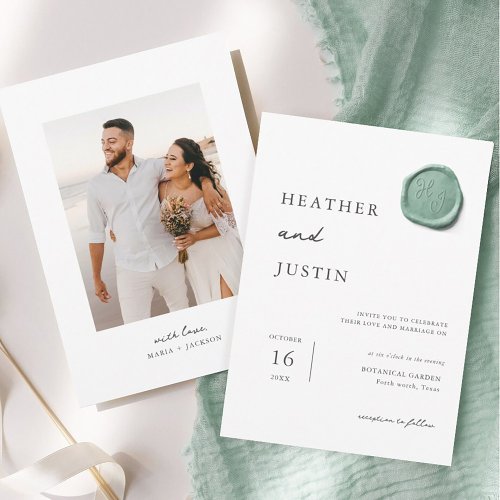 Elegant Gold Wax Seal Sage Green Wedding Invitation