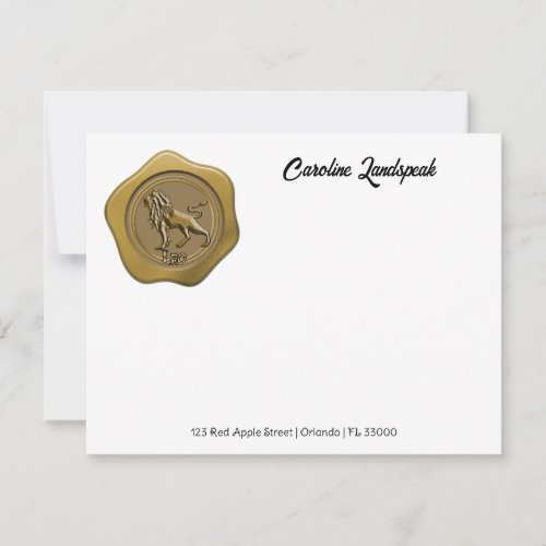 Elegant Gold Wax Seal with Leo Note Card