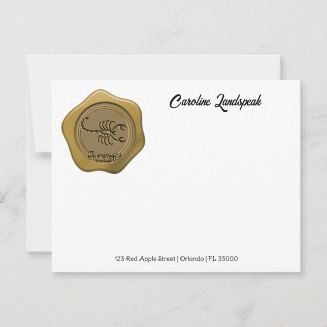 Elegant Gold Wax Seal with Scorpio Note Card (Front)