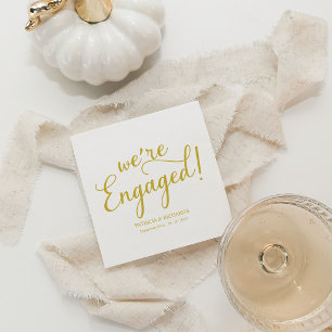 Elegant Gold We’re Engaged Cocktail Party Napkins