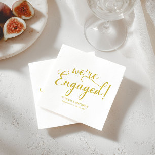 Elegant Gold We’re Engaged Cocktail Party Napkins