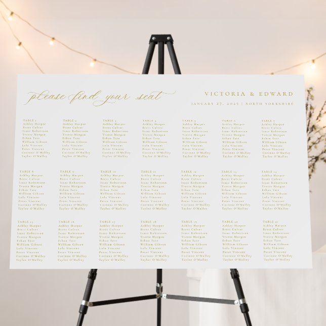 Elegant Gold Wedding 21 Table Seating Chart Foam Board (In Situ (Stand))