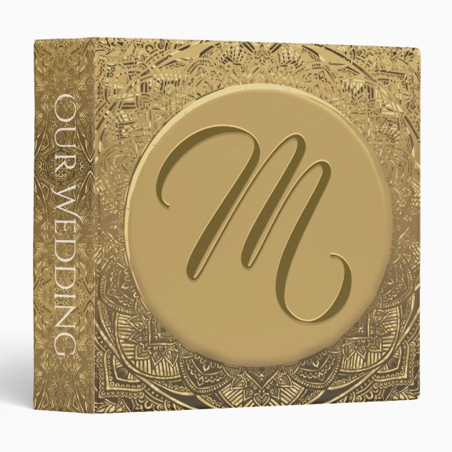 Elegant Gold Wedding  3 Ring Binder (Front/Spine)