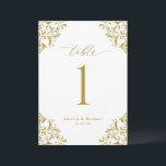 Elegant Gold Wedding 5x7 Table Number Cards<br><div class="desc">Elegant 5x7 Gold Wedding Table Numbers: Use these vintage, classic table numbers at your wedding reception or event. This design features the word "Table" in an elegant calligraphy with an ornate vintage corners design for a luxe look. It's set in gold, but you can change the color to anything you...</div>