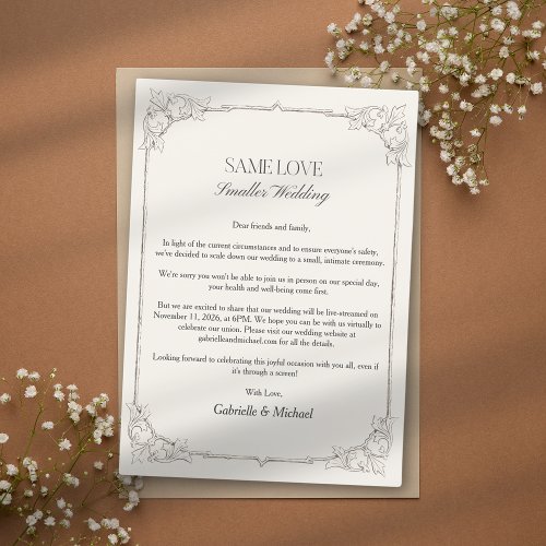 Elegant Gold Wedding Announcement Downsize Apology