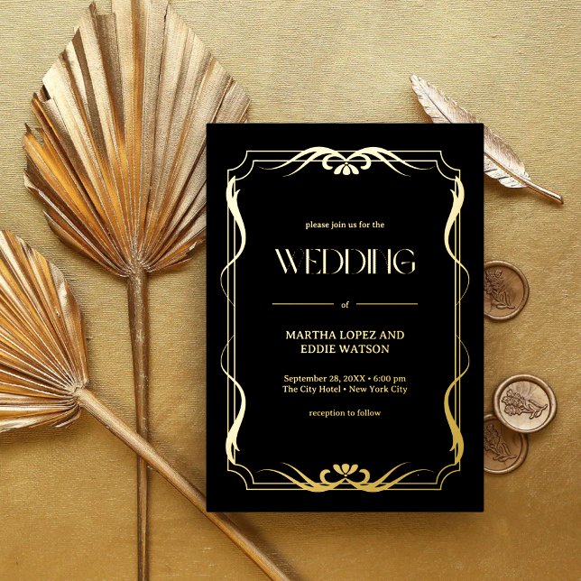 Elegant Gold Wedding Art Nouveau Foil Invitation (Creator Uploaded)