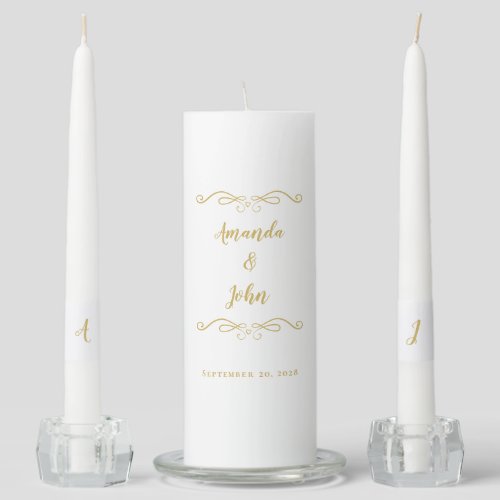 Elegant Gold Wedding Classic Ceremony Bride Groom  Unity Candle Set