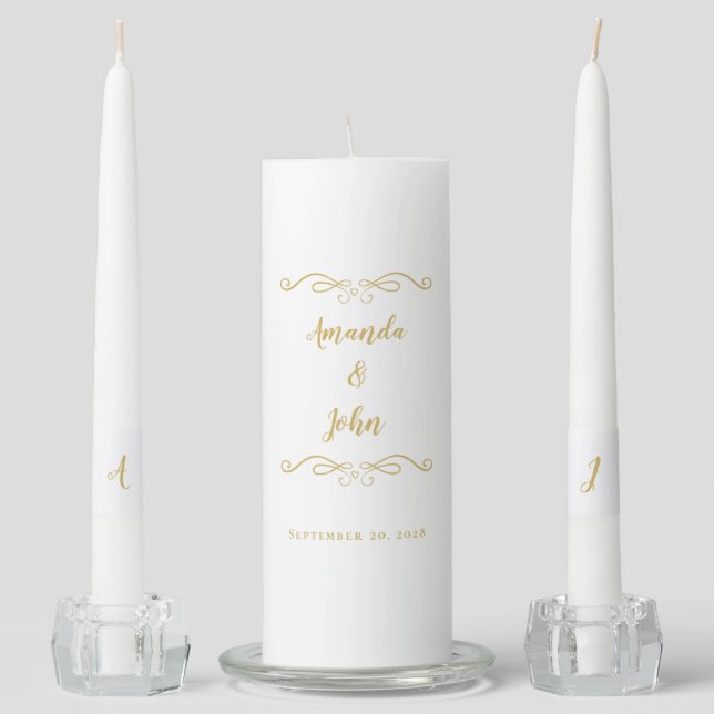 Elegant Gold Wedding Classic Ceremony Bride Groom  Unity Candle Set (Front)