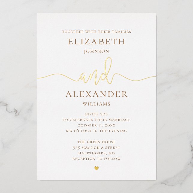Elegant gold wedding. Classic script calligraphy Foil Invitation (Front)