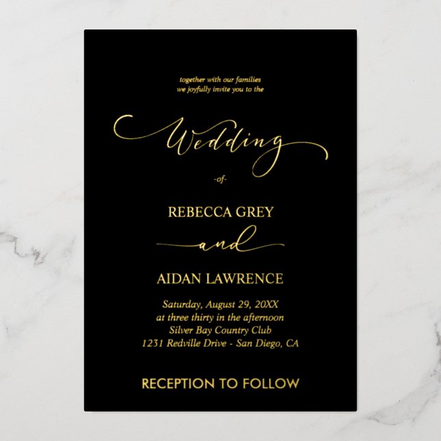 Elegant Gold  Wedding  Custom Foil Invitation (Front)