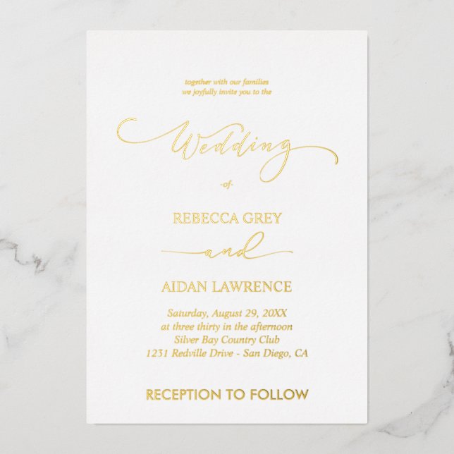 Elegant Gold  Wedding  Custom Foil Invitation (Front)