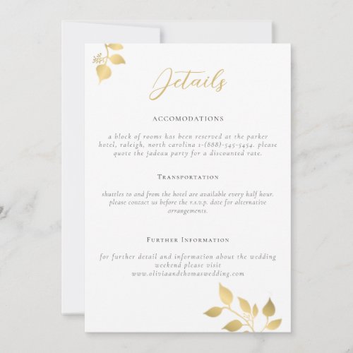 Elegant Gold Wedding Details Enclosure Card